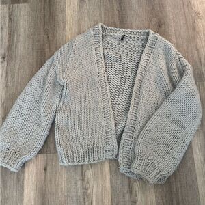 White Fox Boutique Chunky Knit Cardigan in Gray